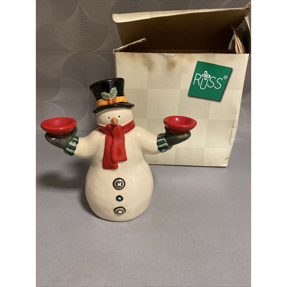 Vintage Russ Berrie‎ Snowman # 14790  Candle Holder with Candles Christmas